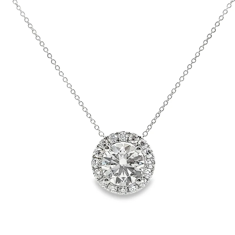 Lab Grown White Gold Diamond Halo Necklace