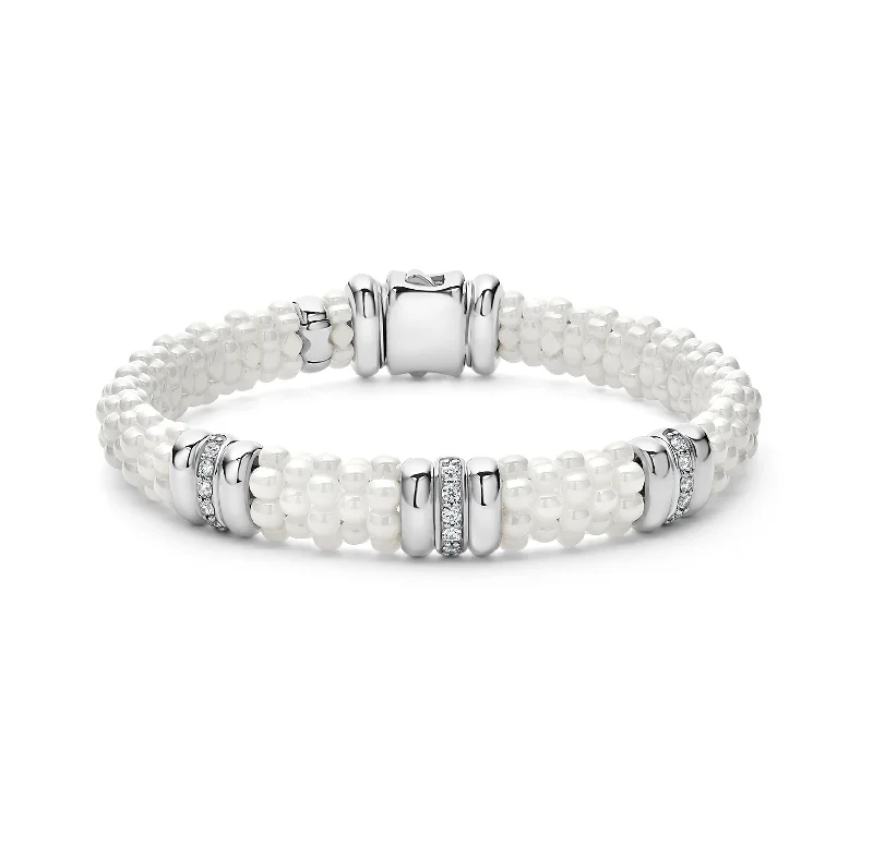 LAGOS White Caviar Three Station Ceramic Diamond Bracelet, 9mm