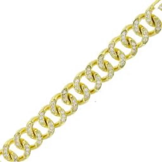 Luxe Layers 14KT Yellow Gold Plated Sterling Silver Cubic Zirconia 7.5-inch 8MM Cuban Link Pave Bracelet