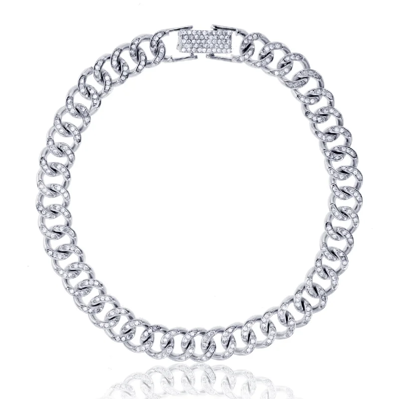 Luxe Layers Sterling Silver Cubic Zirconia 8.5-inch 12MM Cuban Link Pave Bracelet