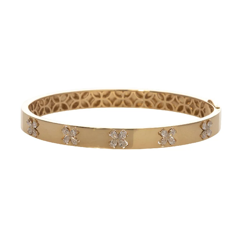 Pear Diamond Flower 14K Yellow Gold Bangle