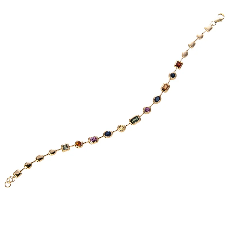 Rainbow Sapphire Multi-Shape Bezel 14K Yellow Gold Bracelet