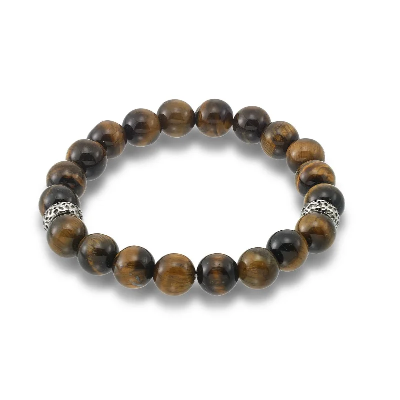 Stainless Steel 10MM Round Tiger Eye Bracelet