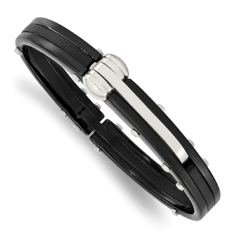 Stainless Steel Black PVC and Black IP-plated Bracelet