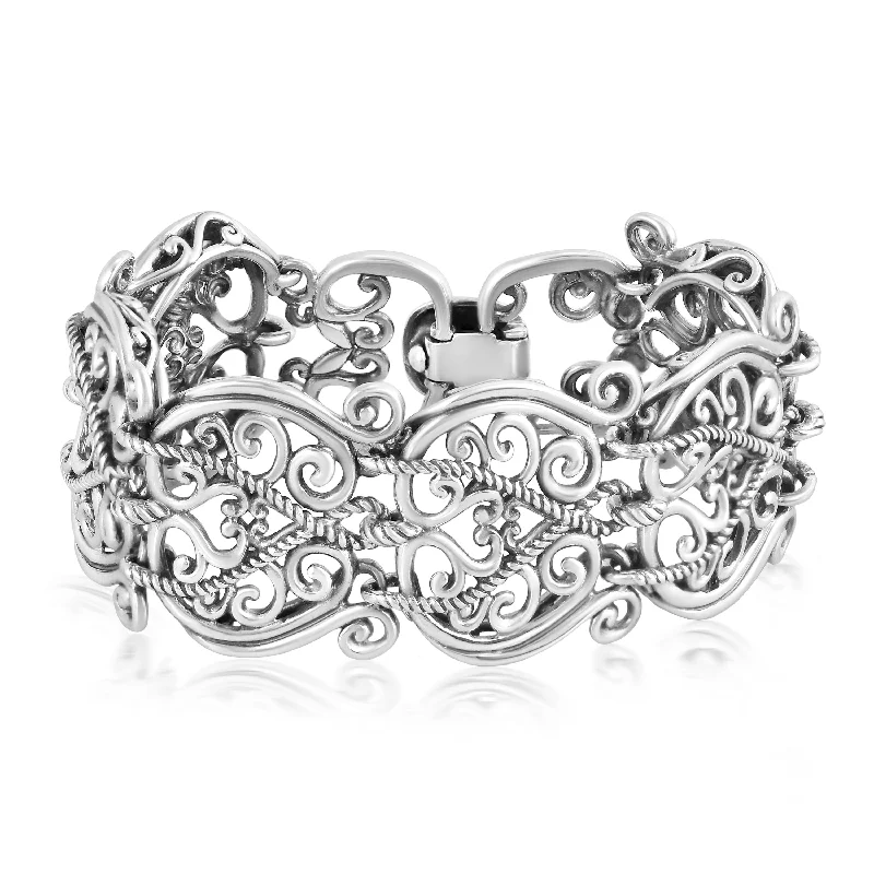 EXCLUSIVELY OURS! Sterling Silver Wide Filigree Bracelet, Sizes Small to Large